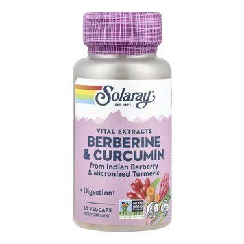 Берберин і куркумін 600mg (Berberine & Curcumin 600mg) Solaray, 60 вегетаріанських капсул 2023-10-7734 фото
