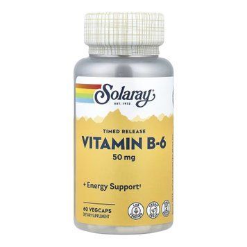Solaray вітамін B &mdash; 6 Timed &mdash; Release 50 мг &mdash; 60 рослинних капсул 2024-11-0253 фото