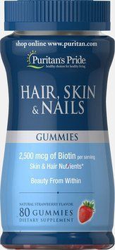 Формула для шкіри, волосся і нігтів, Hair, Skin & Nails, Puritan's Pride, зі смаком полуниці, 80 жувальних цукерок PTP-54948 фото