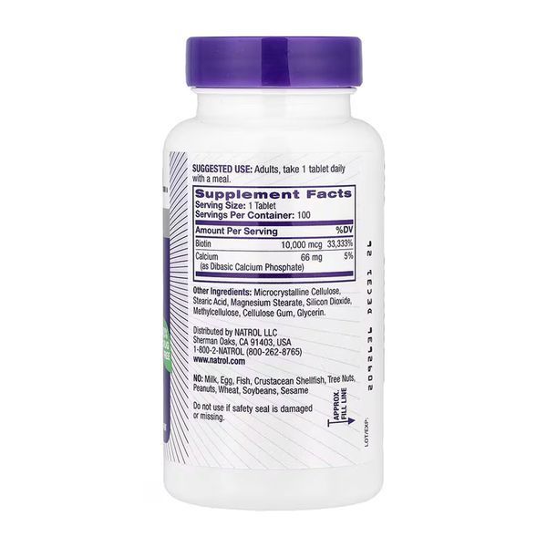 Біотин Natrol (Biotin) 10,000 мкг, 100 таблеток 100-25-6725399-20 фото
