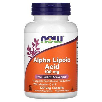 Альфа-ліпоєва кислота, Alpha Lipoic Acid, Now Foods, 100 мг, 120 вегетаріанських капсул NOW-03041 фото