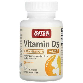 Вітамін D3, Vitamin D3, Jarrow Formulas, 2500 МО, 100 гелевих капсул JRW-29042 фото