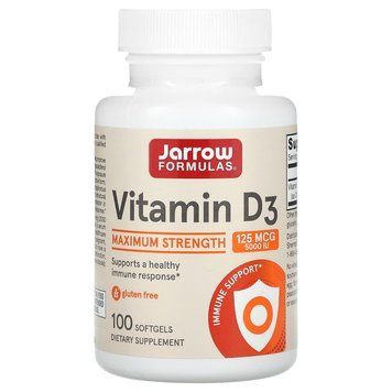 Вітамін D3, Vitamin D3, Jarrow Formulas, 5000 МО, 100 гелевих капсул JRW-30005 фото