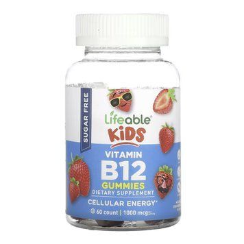 Вітамін B12 для дітей без цукру Lifeable (Vitamin B12 Kids Sugar Free) 60 жувальних цукерок (До 01.27) 2024-11-0538 фото